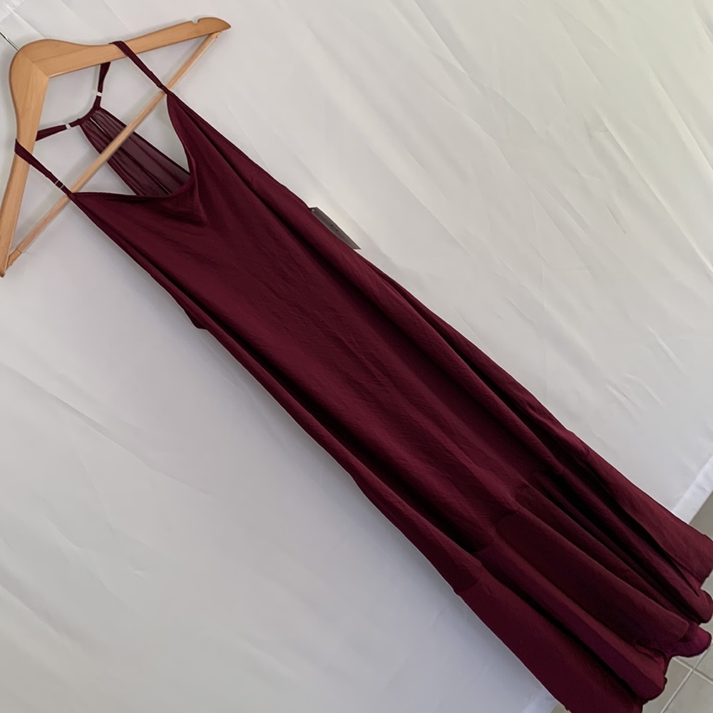 NWT H by Halston Halter Sheer Back Satin Slip Dress Ruffle Formal Evening Medium
